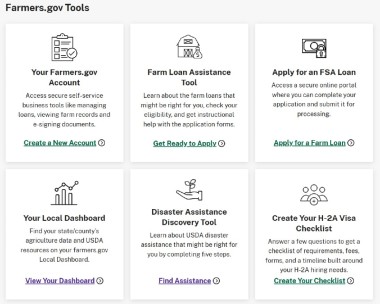 farmers.gov grab image of website tools